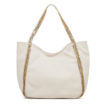 Borsa a spalla beige con paillettes Lora Ferres, Borse e accessori Donna, SKU b511000589, Immagine 0